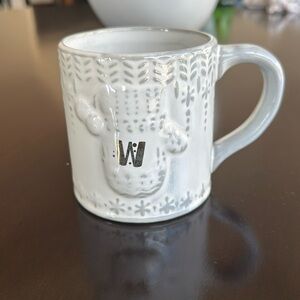 Anthropologie Snowflakes Knitted Glove “W” Mug